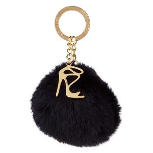 JIMMY CHOO Cute Fuzzy Keychain in Black/Gold Combo